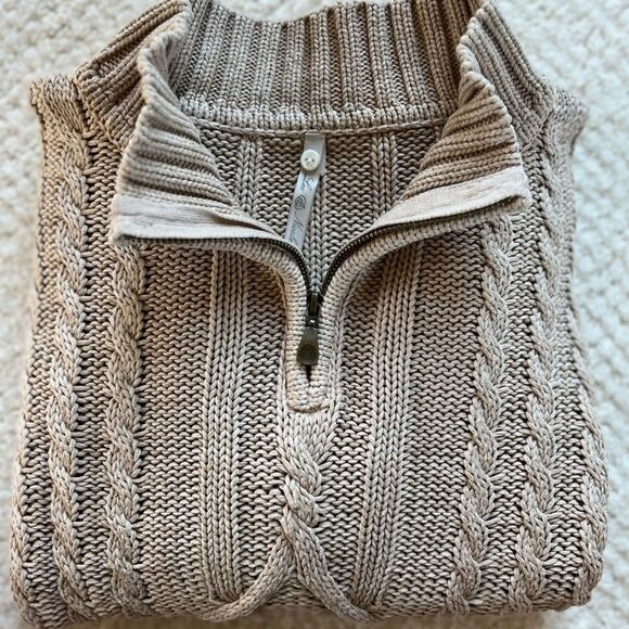 Leo and Nicole Cotton Cable Knit Light Mocha Fisherman Sweater SZ XL - Picture 12 of 15
